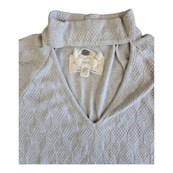 Cupio Long Sleeve Keyhole Mock Neck Heather Gray Lightweight Knit Top M - Picture 3 of 5